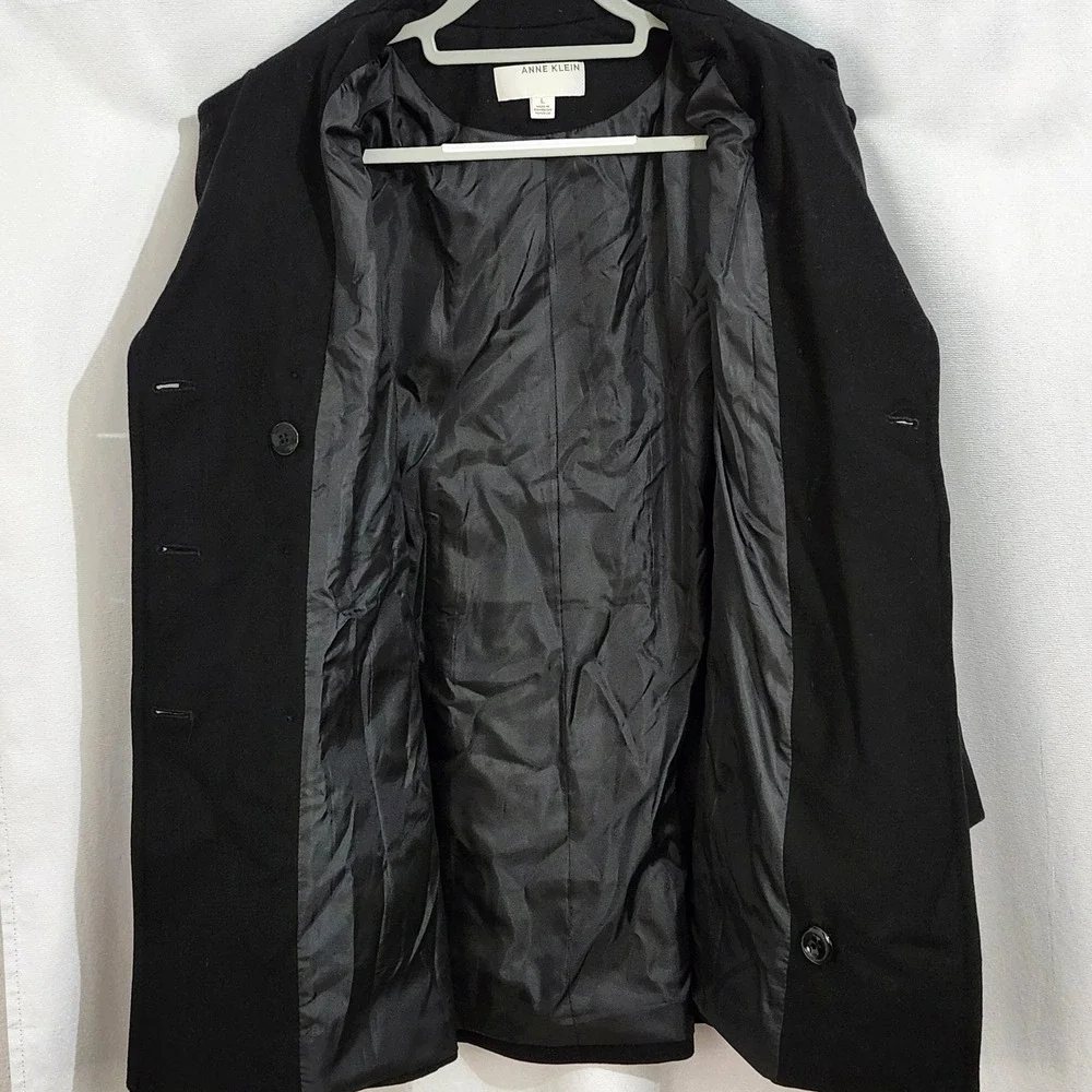 NEW Anne Klein Classic Double Breasted Pea Coat Womens Large Black‎ Wool Blend